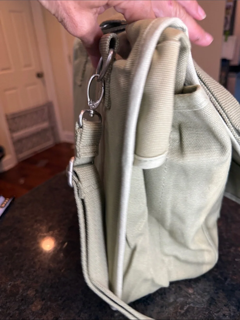 Canvas Crossbody Messenger Bag - Light Olive Green